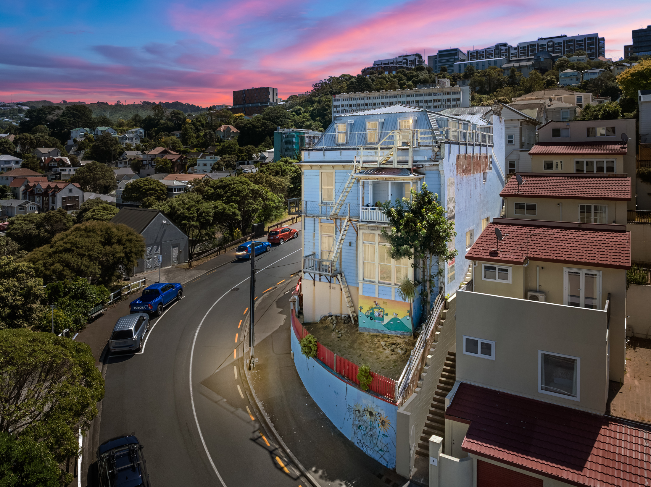 Twilight aerial of Wellington property