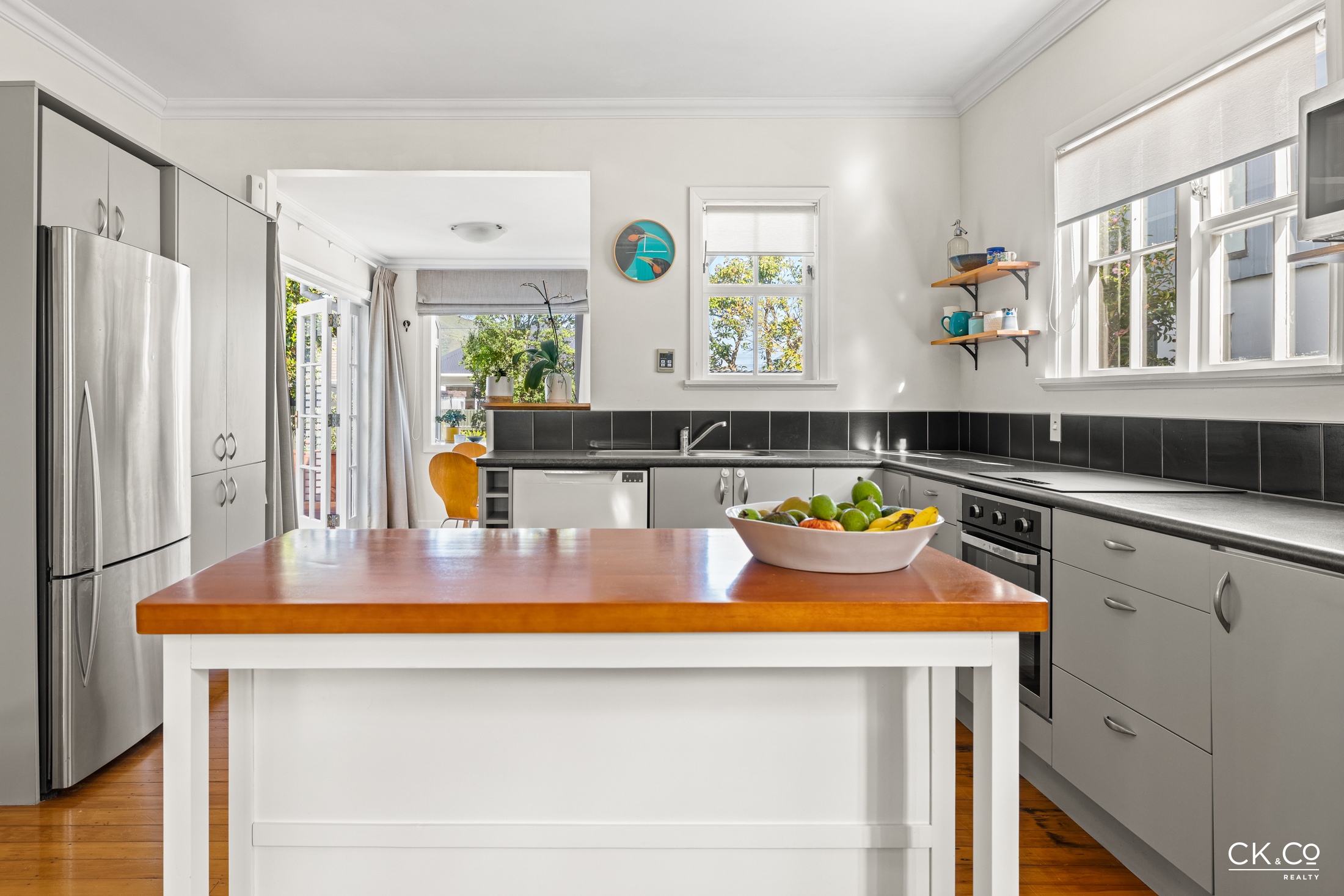 Bright kitchen with timber-topped island